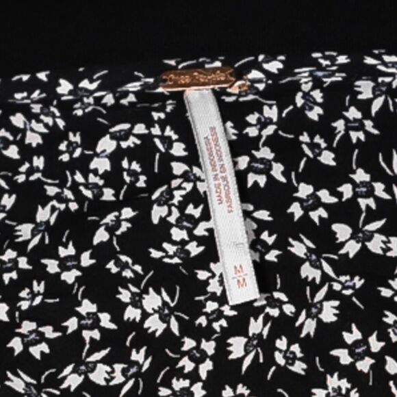 Free People Women's Dress Black White Floral Pockets Drawstring Oversized Size M - Picture 3 of 10